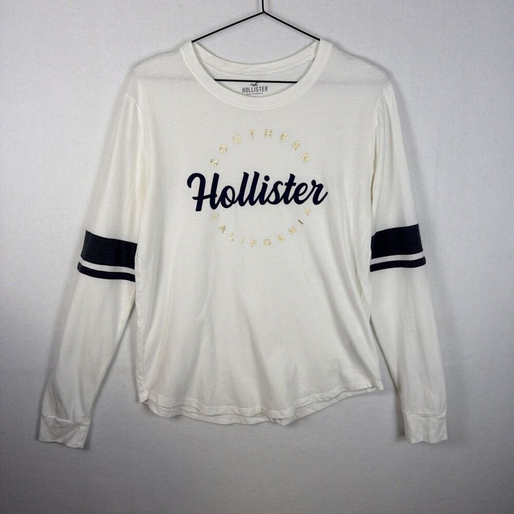 Hollister Womens XS White Jersey Knit Long Sleeve Shirt Scoop Neck Top